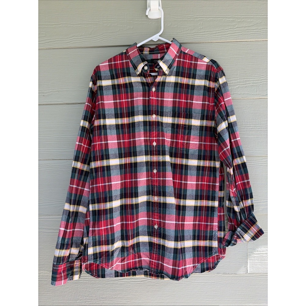 J Crew Red Preppy Holiday Plaid Button Down Oxford Shirt Mens Medium‎